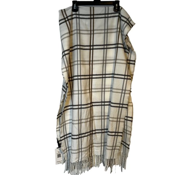 Steve Madden Scarf Oversized Wrap Fringe Ivory Plaid Multicolor 68" Long NEW - Picture 2 of 7